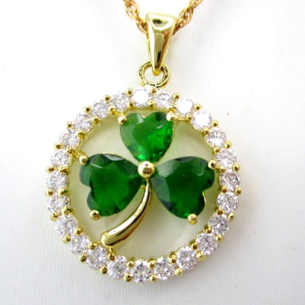 Gold Tone Shamrock Pendant Necklace